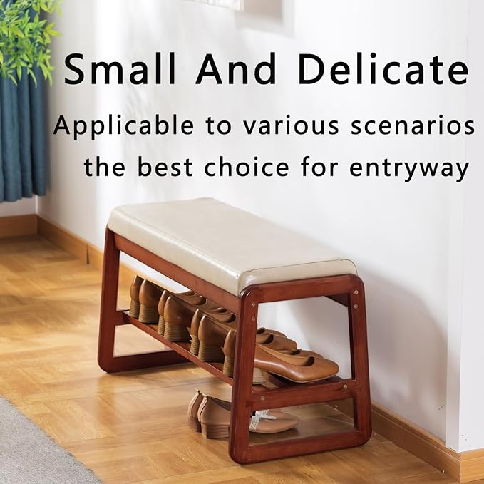 latifolia Solid Wood Bench, Entryway Shoe Bench - Image 6