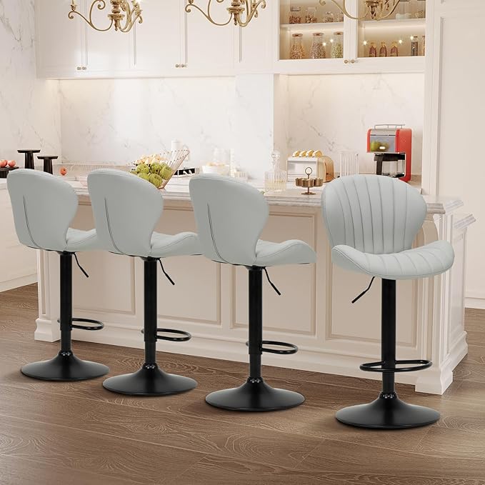 COLAMY Bar Stools Set of 4, Modern Swivel Bar Chairs, Adjustable Faux Leather by COLAMYINC