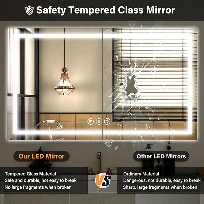 40"x 60"LED Bathroom Mirror, Backlit + Front Lit, LED Bathroom Mirror - Image 5