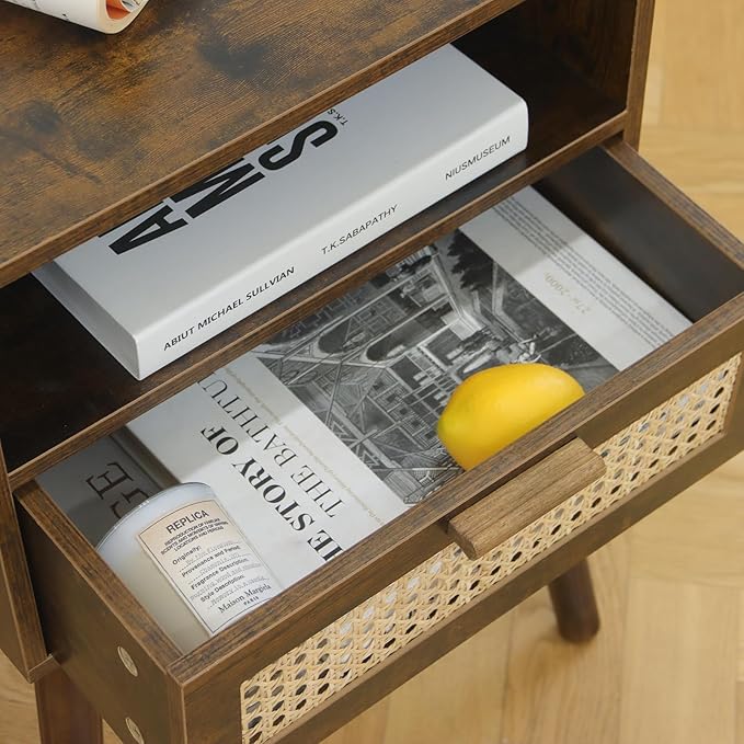 MaxSmeo Mid Century Nightstand, Rattan Side Table - Image 7