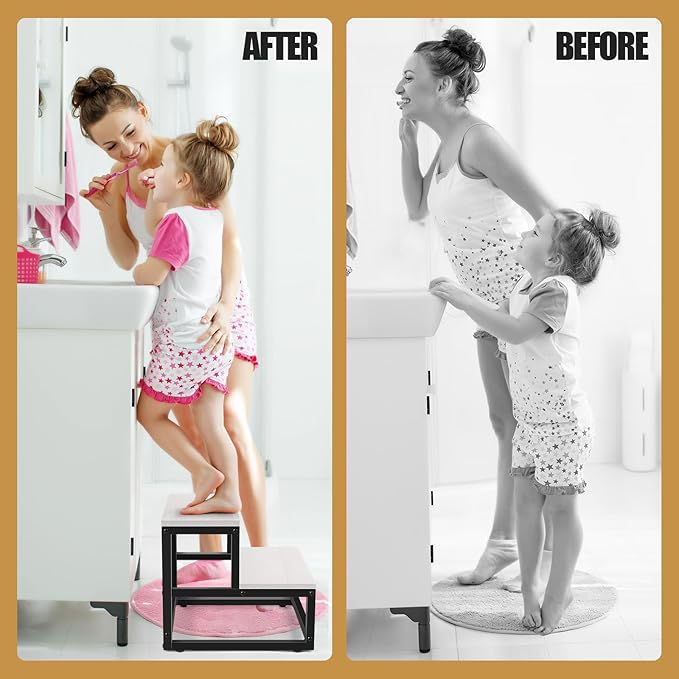 Wood and Metal 2 Step Stool for Adults & Kids – Heavy Duty Rustic Step Stools - Image 5