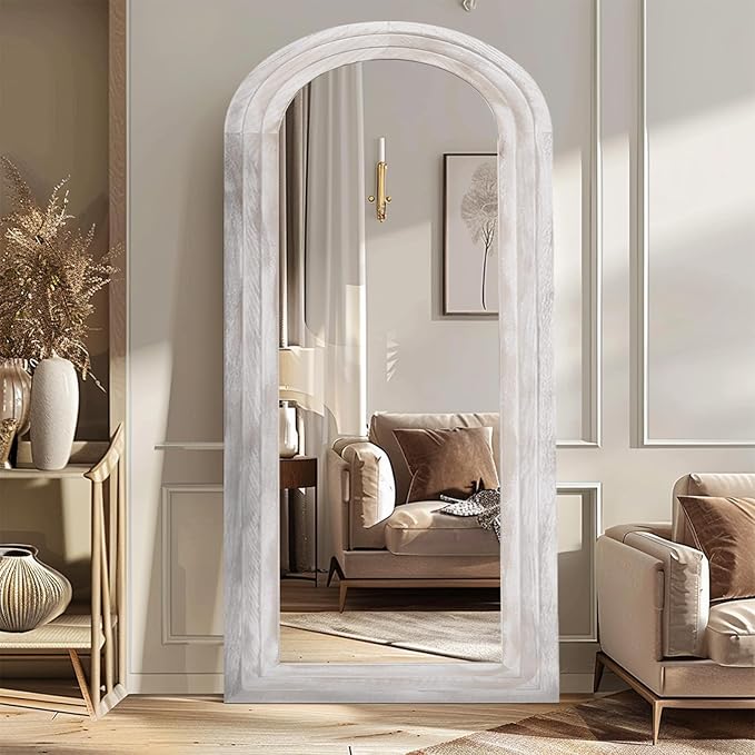 Arched Full Length Mirror with Solid Wood Frame, 71x32 Farmhouse Wall Mirror - Image 8