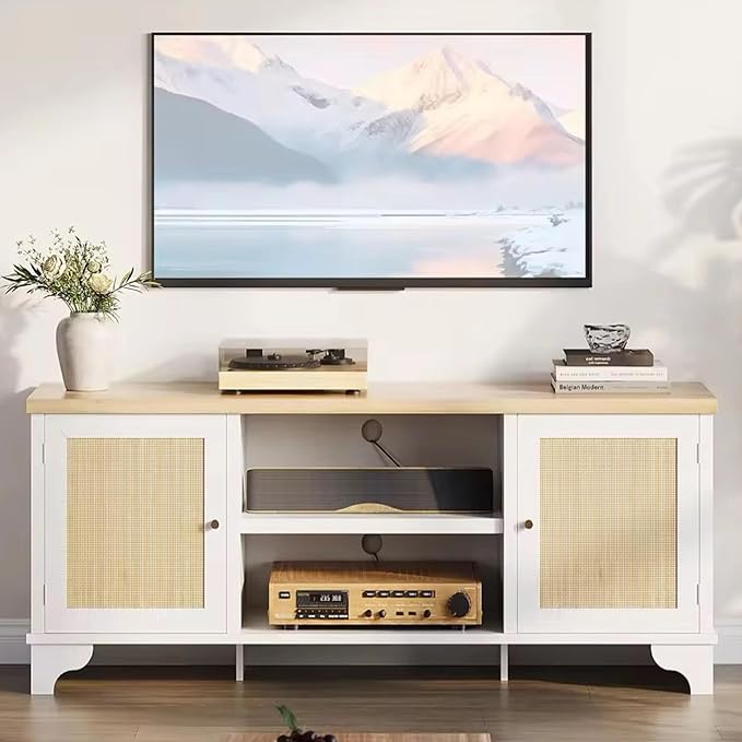 GarveeHome Rattan TV Stand for 70 Inch TV, Boho Entertainment Center - Image 2