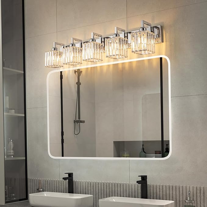 Modern Bathroom Vanity Light 5-Lights Chrome Crystal Wall Lamp Bathroom Modern - Image 2