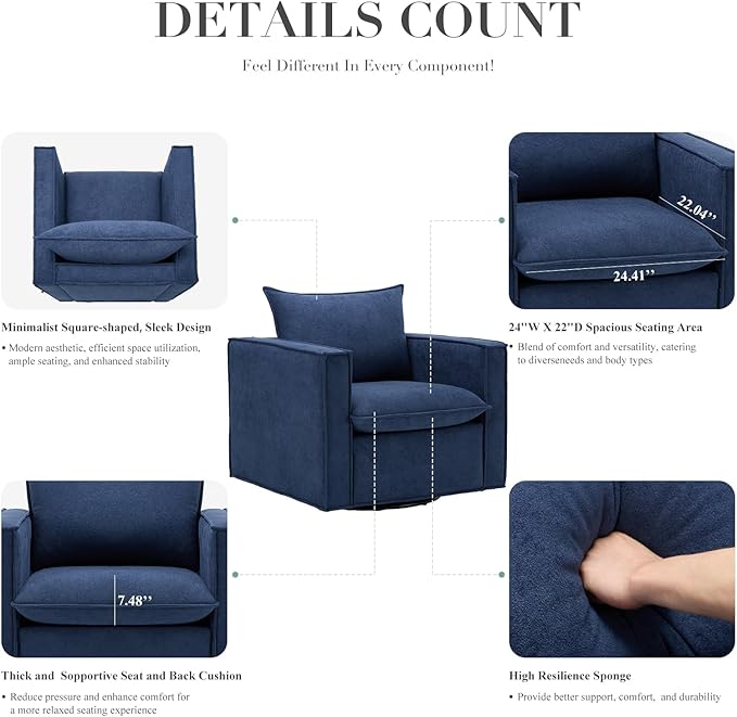 COLAMY Swivel Accent Chair Set of 2, 34 Inches Wide Upholstered Arm Chair - Image 6