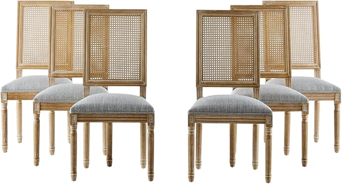 Merax Upholstered Solid Wood Dining Chairs Set of 6, French Country Style - Image 6