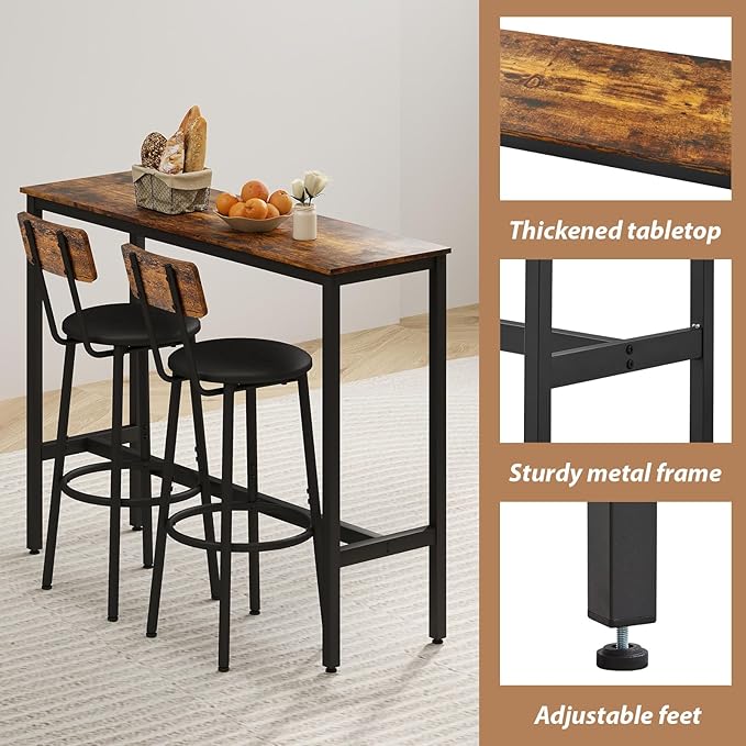 Dining Table Set for 2, 3-Piece Bar Table and Chairs Set, Kitchen Table and - Image 3