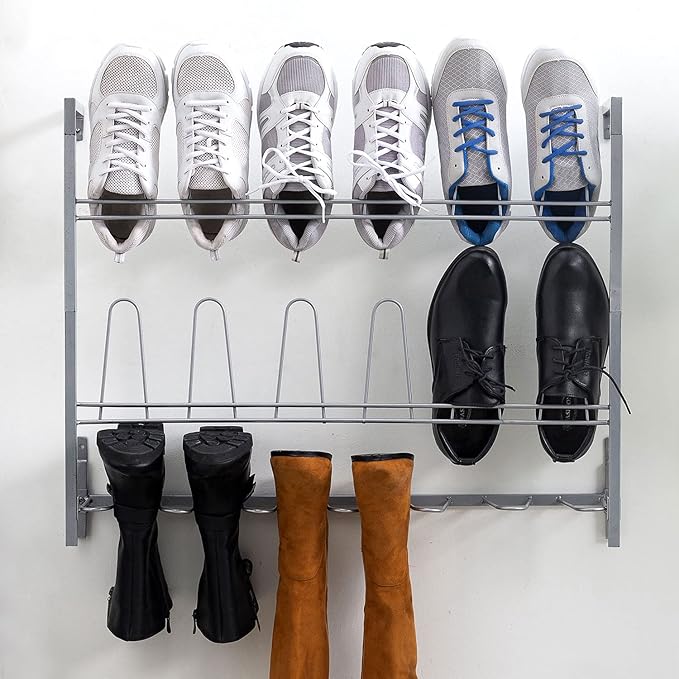 MyGift Premium Silver Metal Hanging Wall Shoe Rack - Image 4