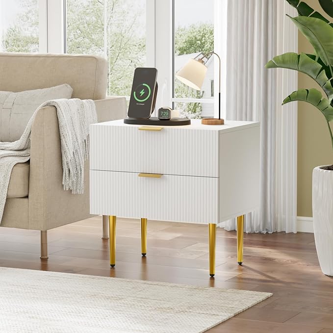White Nightstand for Bedroom, Fluted Night Stand, End Table for Living Room - Image 5