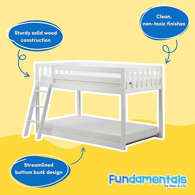 Max & Lily Fundamental Twin Low Bunk Bed, Kids Solid Wood Modern Bed Frame - Image 3