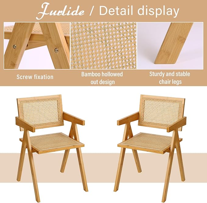 Rattan Dining Chairs Set of 2, Modern Mid Century Accent Chairs, Comfy Armchairs - Image 4