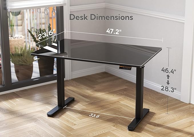 Claiks Glass Standing Desk, 48x24 Inch Electric Standing Desk Adjustable Height - Image 3