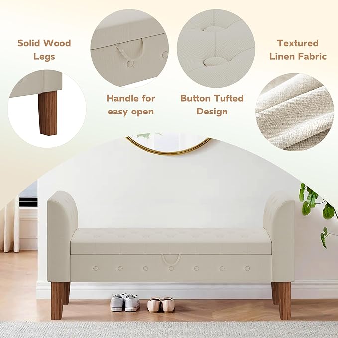 Awonde Storage Bench for Bedroom End of Bed Button Tufted Upholstered Bench - Image 6