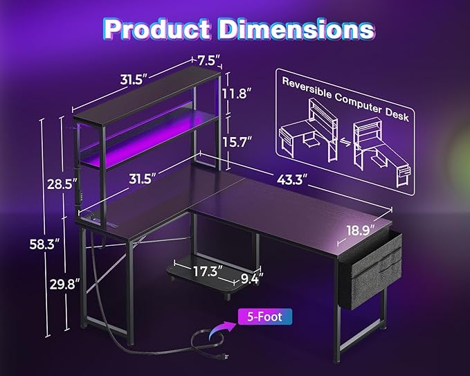 AODK L Shaped Desk Gaming Desk - Image 3