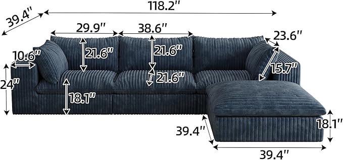 118.2" L Shaped Modular Sectional Cloud Couch - Image 2