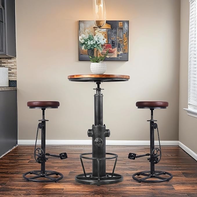 Vintage Bar Stools Swivel PU Seat 29-37inch Height Adjustable Extral Tall - Image 4