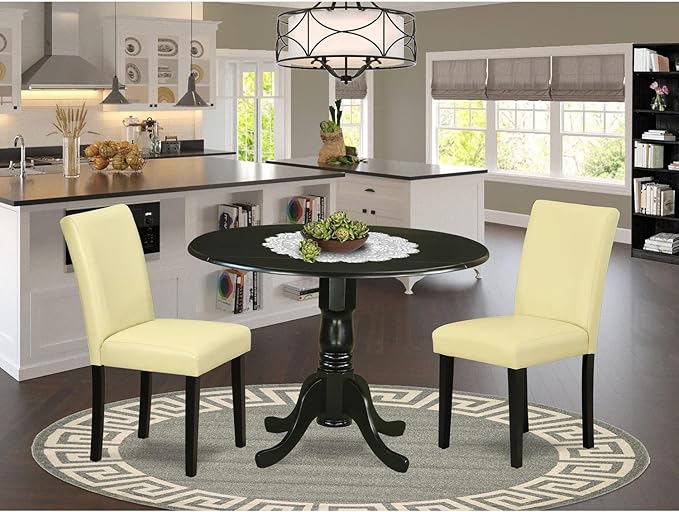 East West Furniture DLAB3-BLK-73 3 Piece Kitchen Table Set Contains a Round - Image 6
