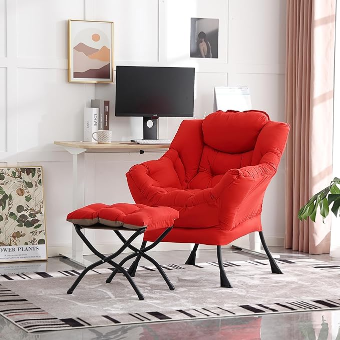Lazy Chair with Ottoman, Modern Accent Chair Contemporary Lounge Leisure Sofa - Image 7