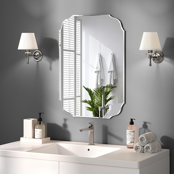 KOHROS Silver Bathroom Mirror 18" x 24" Frameless Rectangle Beveled Edge - Image 2