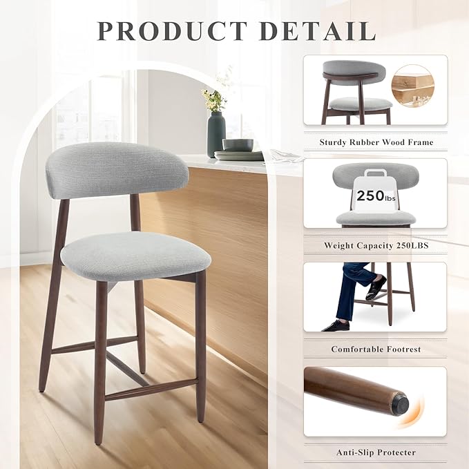 COLAMY Bar Stools Set of 4, Counter Height Bar Stools, Upholstered Counter - Image 5
