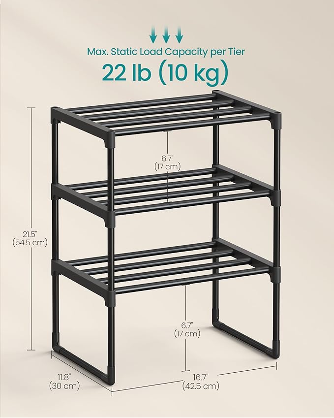 SONGMICS Shoe Rack, 3-Tier Shoe Organizer, Metal Storage Shelf, Upright or - Image 3