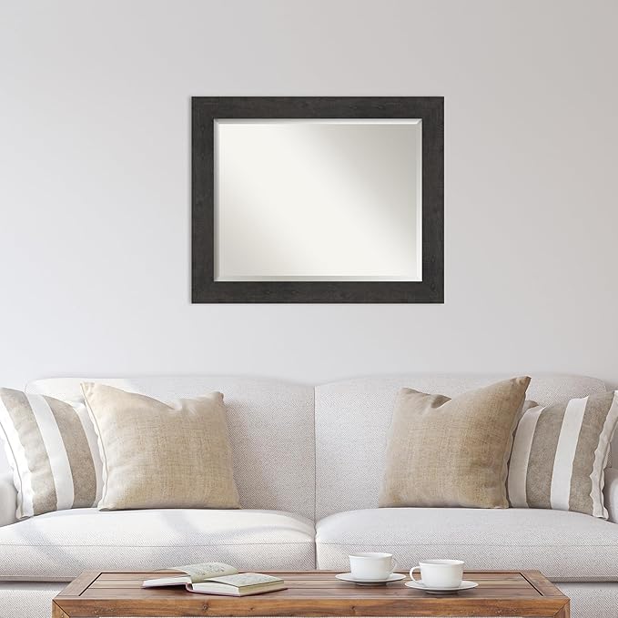 Amanti Art Brown Wall Mirror 28x34 Rustic Plank Espresso Rectangle Bathroom - Image 5