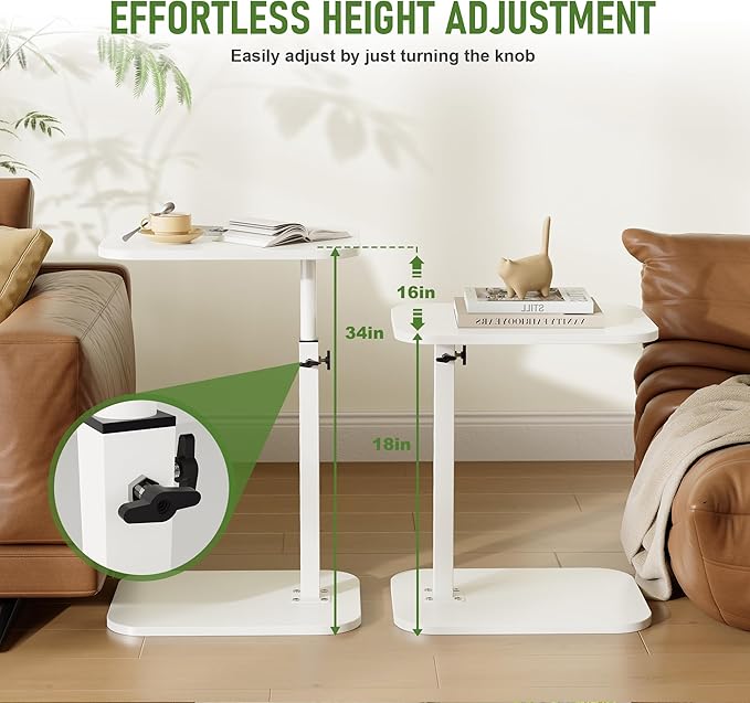 C Shaped End Table for Couch, Adjustable Height Couch Side Table, Horizontal - Image 4