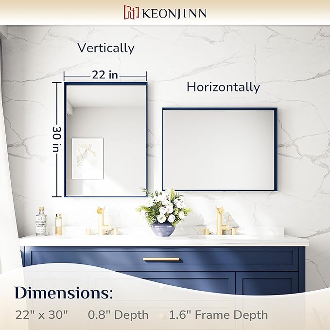 Keonjinn Blue Bathroom Mirror 22 x 30 in, Metal Framed Rectangular Wall Mirror - Image 7