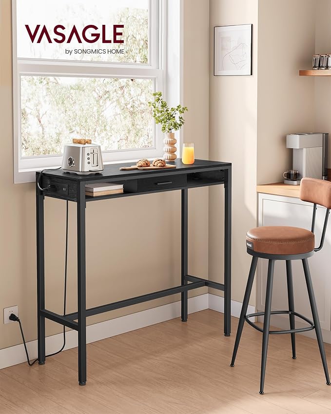 VASAGLE Bar Table with Power Outlets, 39.4 Inches Long Bar Height Pub Table - Image 2