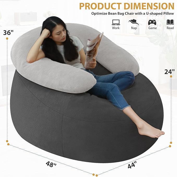 HABUTWAY Bean Bag Chair with U-Shaped Pillow - Image 2