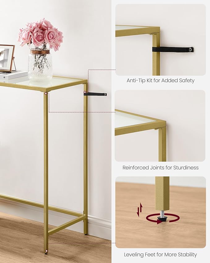 VASAGLE 39.4 Inches Console Table, Tempered Glass Sofa Table, Modern Entryway - Image 6