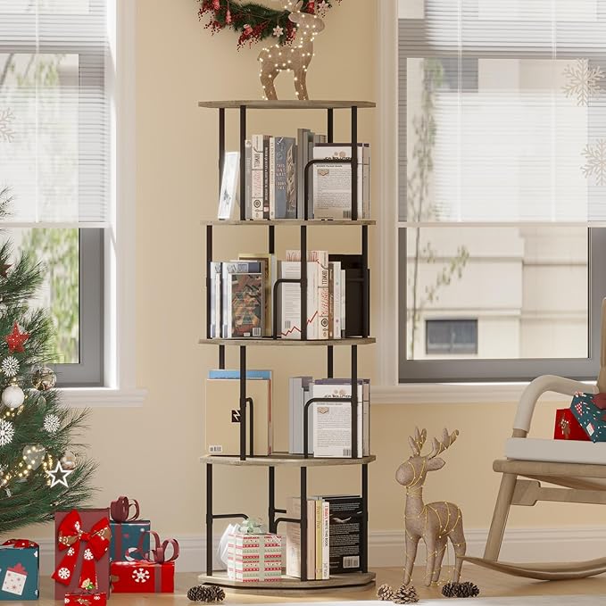 4 Tier Rotating Bookshelf, 360 Display Round Spinning Bookshelf Tower - Image 9