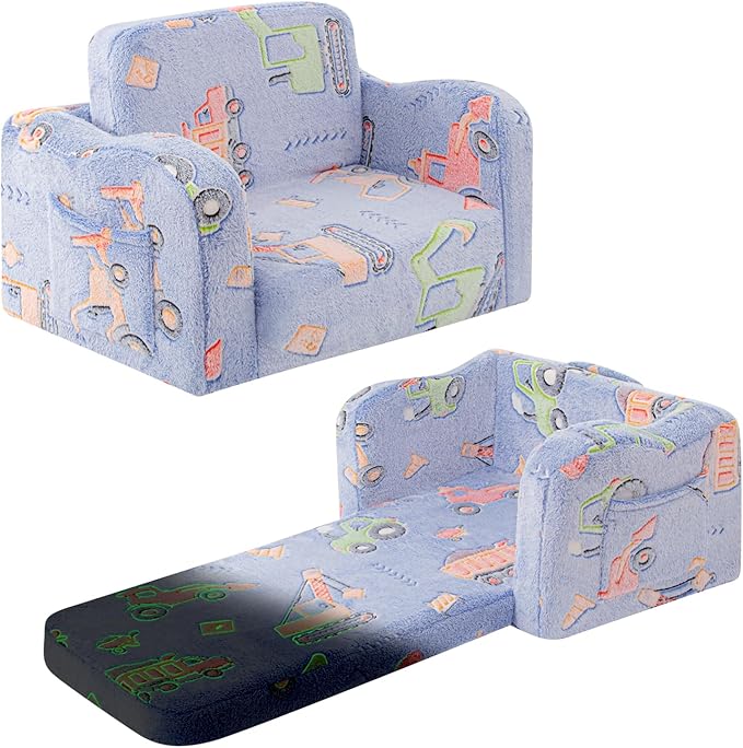 Toddler Chair and Couch, 2 -in-1 Toddler Couch Fold Out, Convertible Chairs by Snowmini