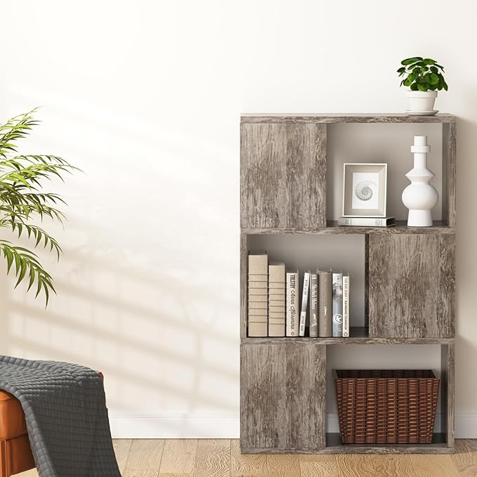 GHC 3 Tier Bookshelf, Wood Decorative Storage Shelving, Modern Freestanding - Image 3
