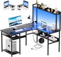 L Shaped Computer Desk with Hutch and Storage Shelves, Gaming Desk with LED by Hyomdeck