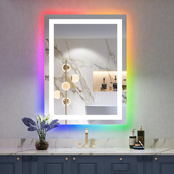 24x32 Inch RGB LED Bathroom Mirror Front Light and RGB Backlit Lighted Vanity by YEELAIT