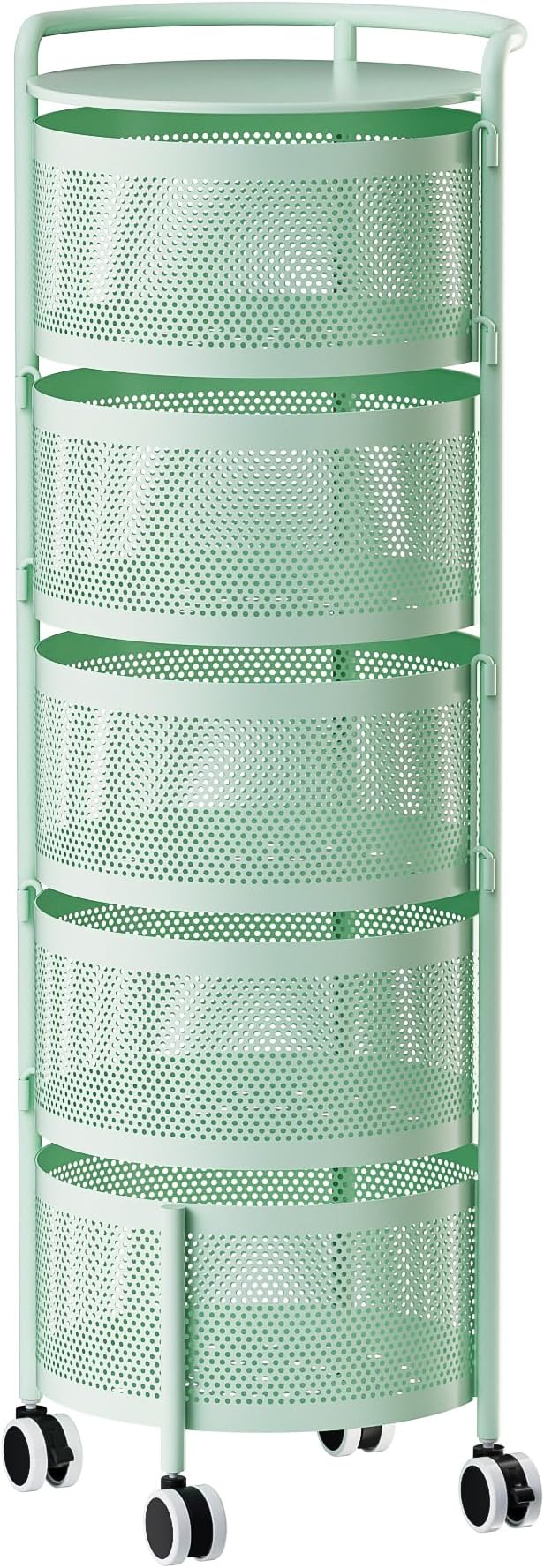 JAQ Rotating Fruit Basket, 5-Tier Metal Sturdy Kitchen Storage Rack Shelf Carts - Image 7
