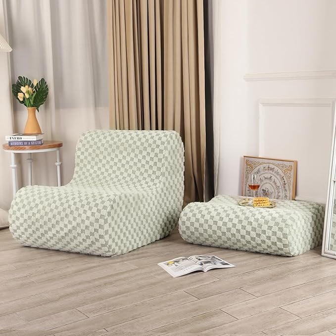 Accent Bean Bag Chair with Footstool, Modern Lazy Sofa Chair with Comfy - Image 8