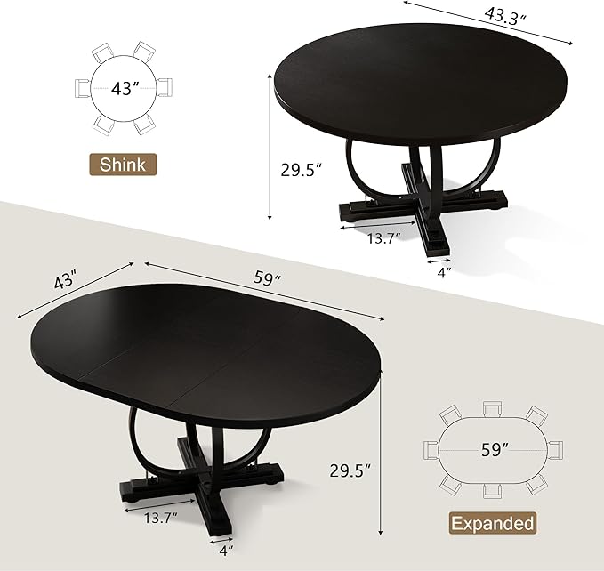 59" Round Extendable Dining Table - Image 2