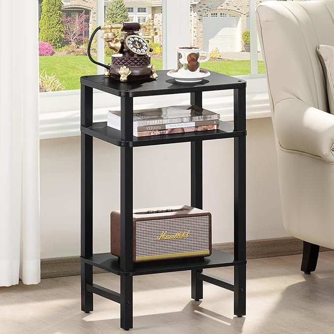 28in Tall Side Table Set of 2, 3-Tier Small Narrow End Table - Image 5