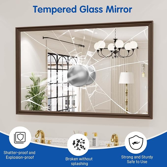 WEER Retro Copper Bathroom Mirror, 48x30 Inch Bronze Oil Rubbed Framed Mirror - Image 4