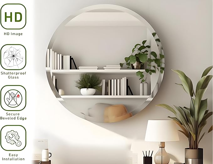 KOHROS Round Bathroom Mirror 32" x 32" Large Circle Mirror - Image 3