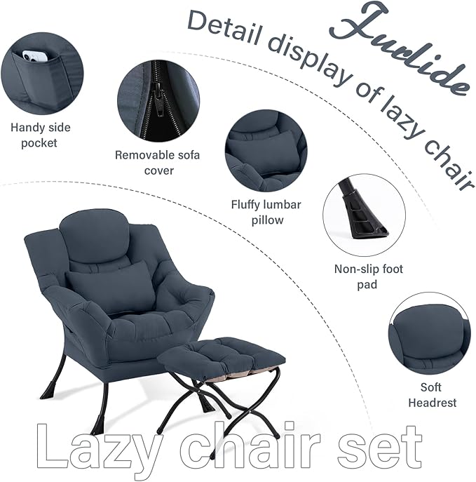 Lazy Chair with Ottoman, Modern Lounge Chair with Lumbar Pillow, Accent Cozy - Image 5