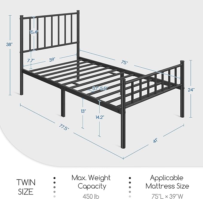 Yaheetech Twin Bed Frame Metal Platform Bed Frame Mattress Foundation - Image 2