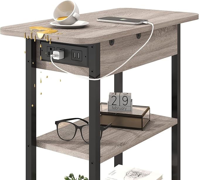 LIDYUK End Table with Charging Station, Nightstands Set of 2 - Image 5
