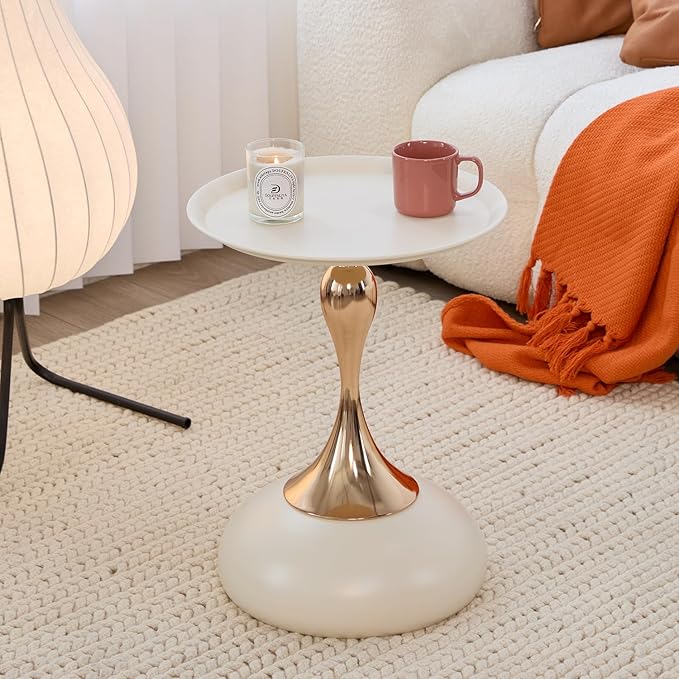 Modern Round Side Table with Gold Pedestal Base, Accent End Table - Image 4