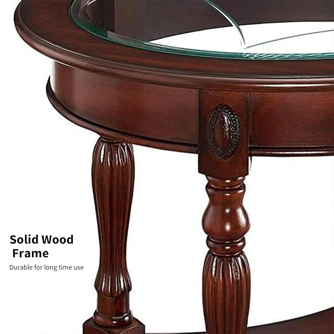 LEEMTORIG Oval Round Glass End Table, 2-Tier Solid Wood Glass Top End Side - Image 7
