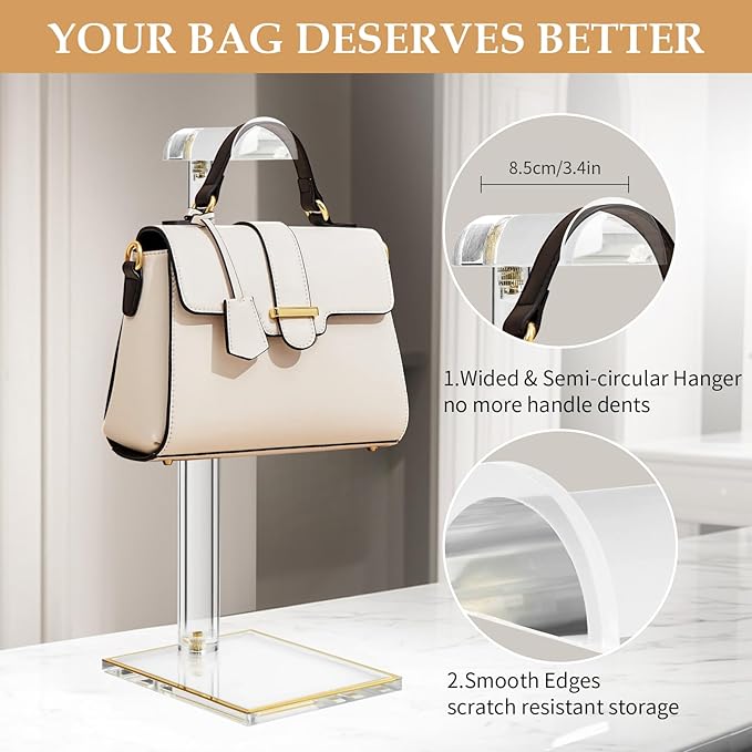 Acrylic Purse Display Stands, Durable Gold Trim Bag Stand Hanging Wallet - Image 3
