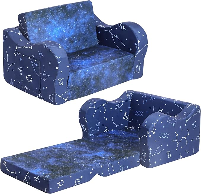 Constellation Kids Sofa, 2-in-1 Kids Couch Fold Out, Convertible Sofa to Bed by MOMCAYWEX
