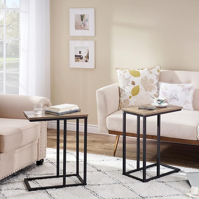 VECELO C Shaped End Side Table for Sofa Couch and Bed Snack TV Tray for Living - Image 3
